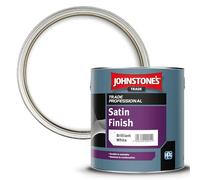 2.5LTR - JOHNSTONES Trade Professional Satin Brilliant White | Satin Finish, Interior, Wood & Metal, Trade Quality, Tough & Durable, Easy Application