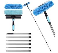 2.5m/7Ft Extendable Window Cleaner, 2-in-1 Window Cleaning Equipment, 86.6Inch Telescopic Long Window Cleaning Tool for High Windows Car Glass, with 2 Microfiber Cloth & Squeegee Blade