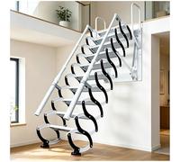 2.5m Folding Pull Down Attic Stairs，10 Steps Wall Mounted Loft Ladder, Retractable Loft Ladder with 2 Handrails, Capacity 350KG, Attic Stairs for Storehouse/Basement/Indoor/Attic (10 Steps)