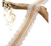 2/5Meter Natural Jute Burlap Ribbon with White Lace Vintage Rustic Trim Tape for DIY Crafts Bow Wrapping Wedding Decoration(Type-02,Width 2.5cm x 2m)