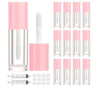 2.5ml 12 PCS Empty Lip Gloss Tubes with Wand Lip Gloss Containers Cute 0.08oz Clear Refillable Lipgloss Making Supplies Kit for DIY Makeup+ 2pcs Syringes (Pink)