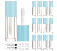 2.5ml 12 PCS Empty Lip Gloss Tubes with Wand Lip Gloss Containers Cute 0.08oz Clear Refillable Lipgloss Making Supplies Kit for DIY Makeup+ 2pcs Syringes (Blue)