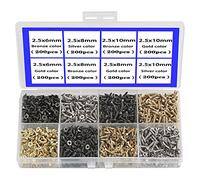2.5MM Small Screw Flat Head Cross Wood Screws Self Tapping Screw Dssortment Cabinet Multifunctional DIY Micro Fasteners Screw Set Gold Black Silver 1600pcs