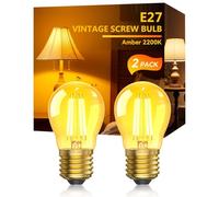 2.5W E27 Vintage LED Edison Light Bulb Warm White 2200K,G45 Golf Ball Screw-in Light Bulb,Amber Glass & Golden Large Screw Base for Bedside Lamp,Porch & Reading,Equivalent to 20W,Non-Dimmable, 2-Pack