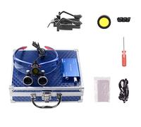 2.5X Binocular Loupes 5W Headlight Yellow Filter with Two Black Clips Aluminum Suitcase (Blue)