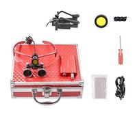 2.5X Binocular Loupes 5W Headlight Yellow Filter with Two Black Clips Aluminum Suitcase (Red)