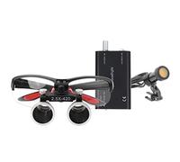 2.5X Binocular Loupes Magnifier with 5W LED Clip on Headlight Two Clips Optical Glass Headlamp with Cloth Bag DY-409-2.5X (Black)