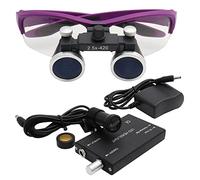 2.5X Surgical Binocular Loupes Optical Glass+5W LED Headlight 2.5X420mm Portable Dental Surgical Loupe For Professional Dentisit Powerfullight with Filter Clip-on Type + Aluminum Box (Silver)