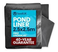 Pond Liner 2.5X2.5M With Free Underlay - 035mm Thick 40 Year Guarantee For Garden, Fish And Koi Ponds Swell Uk