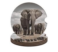 2.6 Inch African Elephant Car Cup Coaster, 4PCS Non-Slip Wooden Coasters for Car Cup Holders, Heat Resistant Drink Coaster with Cork Back for Women & Men