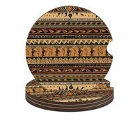 2.6 Inch Bohemia Style Traditional African Pattern Car Cup Coaster, 4PCS Non-Slip Wooden Coasters for Car Cup Holders, Heat Resistant Drink Coaster with Cork Back for Women & Men