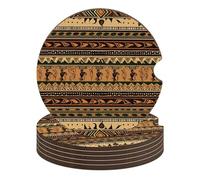 2.6 Inch Bohemia Style Traditional African Pattern Car Cup Coaster, 6PCS Non-Slip Wooden Coasters for Car Cup Holders, Heat Resistant Drink Coaster with Cork Back for Women & Men