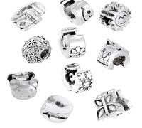 2-6 Pc Silver Clip Stopper Charms for Pandora Charm Bracelets - Crystal Butterfly Heart Spacer Beads Clip & Lock - Fits European Charm Bracelets - Jewellery Gifts Women Girls (5 Pc Oxidised Tibetan)
