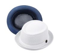 2/6 Pcs Summer Mesh Pork Pie Hat Beach Party Fedora Cap Boater Porkpie Breaking Bad Flat Hat for Men Women Straw White + Blue