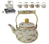 2.6 Quart Vintage Enamel Tea Kettle, Floral Enamel on Steel Teapot with Cool Touch Porcelain Handle for Stovetop,Colorful Hot Water Kettle for Home Kitchen Decor, No Whistling (Color B)