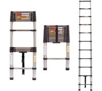 2.6M-5M Extension Ladder Stainless Steel, Sturdy and Stable, Anti-Slip Feet, for Loft Arttic Outdoor, EN131, 150KG Load Capacity 5M Straight Ladder