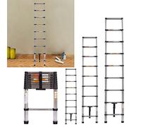 2.6m/8.5ft Heavy Duty Stainless Steel Telescoping Extendable Ladder - Multi Purpose Loft Garden Roof Stair Ladder with Safety Button, Adjustable Step
