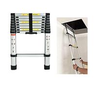 2.6m/8.5ft Stainless Steel Ladder Telescopic Extendable Sturdy Ladder 9 Steps Folding Carry Easily, Light Weight 7.3kg