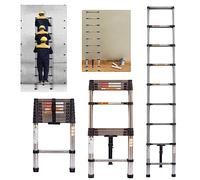 2.6M/8.5FT Telescopic Ladder Extension Ladder Stainless Steel Multi Purpose Loft Ladder 150kg Capacity, Folding Tall Ladder for Household Decorating, Painting