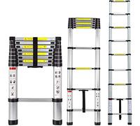 2.6M Telescopic Ladder 8.5FT Multi-Purpose Folding Aluminium Telescoping Ladder Foldable Ladder Extension Ladder Extendable Portable Loft Ladder Lightweight for Outdoor Indoor Work, 330lb Capacity