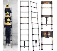 2.6M Telescopic Ladder Multi-Purpose Step Ladders Extendable Telescoping Ladder Extension Extend Portable Folding Loft Ladder Foldable Attic Ladder for Outdoor Indoor DIY RV Work,330lbs Capacity