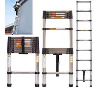 2.6M Telescopic Ladder, Stainless Steel Telescoping Step Ladders Portable Extendable Loft Ladder Multi Purpose Extension Ladder DIY Tools for Indoor Decorating Outdoor Roof Work, 330lb Capacity