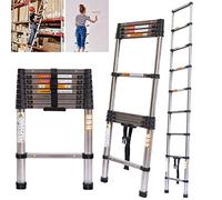2.6M Telescopic Loft Ladder Extension Attic Ladder Heavy Duty Stainless Steel Multi-Purpose Ladder, Portable Folding 9 Step Ladders Extendable Telescopic Step Ladder for Outdoor Roof Repairs DIY Tools