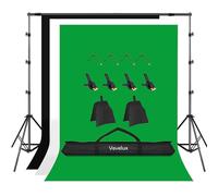 2.6X3M/8.5X10FT Adjustable Backdrop Stand Kit with 3 Color Backdrops | Black/White/Green Screen Background Stand with 8 Clamps, 2 Sandbags & 1 Carrying Bag for Portrait Photography Video Shooting