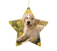 2.7" Christmas Star Ornaments with Hanging Rope, Cute Dogs Ornaments Hanging Pendant Vintage Ceramic Xmas Tree Decor for Home, Festive Holiday Party Decorations
