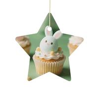2.7" Christmas Star Ornaments with Hanging Rope, Paper Cupcake Easter Egg Ornaments Hanging Pendant Vintage Ceramic Xmas Tree Decor for Home, Festive Holiday Party Decorations