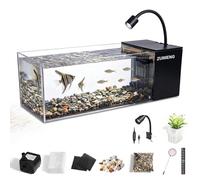 2.7 Gallon Small Fish Tank,PC Material Ultra-Clear Rimless Desktop Aquarium Fish Tank Starter Kit with Side Filtration System & LED Light, for Small Fish, Shrimp or Betta (2.7 Gallon - Black)