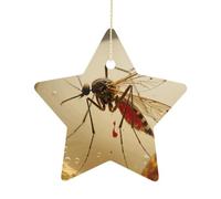 2.7 Inch Ceramic Christmas Star Ornament - Amber Mosquito Fossil Double-Sided Printed Porcelain Tree Hanging Decor with Gold String, Vintage Holiday Decoration for Xmas Tree, Mantel, Gift
