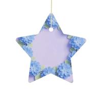 2.7 Inch Ceramic Christmas Star Ornament - Blue Hydrangea Pattern Double-Sided Printed Porcelain Tree Hanging Decor with Gold String, Vintage Holiday Decoration for Xmas Tree, Mantel, Gift