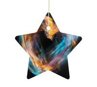 2.7 Inch Ceramic Christmas Star Ornament - Bright Heart Shape Double-Sided Printed Porcelain Tree Hanging Decor with Gold String, Vintage Holiday Decoration for Xmas Tree, Mantel, Gift