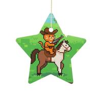 2.7 Inch Ceramic Christmas Star Ornament - Cat Cowboy Double-Sided Printed Porcelain Tree Hanging Decor with Gold String, Vintage Holiday Decoration for Xmas Tree, Mantel, Gift