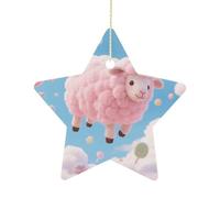 2.7 Inch Ceramic Christmas Star Ornament - Cloud - Candy Sheep Double-Sided Printed Porcelain Tree Hanging Decor with Gold String, Vintage Holiday Decoration for Xmas Tree, Mantel, Gift