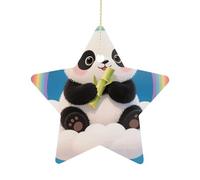 2.7 Inch Ceramic Christmas Star Ornament - Cloud Rainbow Panda Double-Sided Printed Porcelain Tree Hanging Decor with Gold String, Vintage Holiday Decoration for Xmas Tree, Mantel, Gift