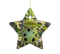2.7 Inch Ceramic Christmas Star Ornament - Crown Frog Double-Sided Printed Porcelain Tree Hanging Decor with Gold String, Vintage Holiday Decoration for Xmas Tree, Mantel, Gift
