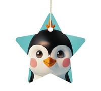 2.7 Inch Ceramic Christmas Star Ornament - Cute Animal Head Double-Sided Printed Porcelain Tree Hanging Decor with Gold String, Vintage Holiday Decoration for Xmas Tree, Mantel, Gift
