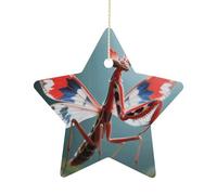 2.7 Inch Ceramic Christmas Star Ornament - Devil's Flower Mantis Double-Sided Printed Porcelain Tree Hanging Decor with Gold String, Vintage Holiday Decoration for Xmas Tree, Mantel, Gift