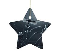 2.7 Inch Ceramic Christmas Star Ornament - Dragonfly Silhouette Double-Sided Printed Porcelain Tree Hanging Decor with Gold String, Vintage Holiday Decoration for Xmas Tree, Mantel, Gift