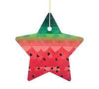 2.7 Inch Ceramic Christmas Star Ornament - Gradient Watermelon Double-Sided Printed Porcelain Tree Hanging Decor with Gold String, Vintage Holiday Decoration for Xmas Tree, Mantel, Gift