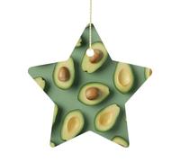 2.7 Inch Ceramic Christmas Star Ornament - Green Pattern Double-Sided Printed Porcelain Tree Hanging Decor with Gold String, Vintage Holiday Decoration for Xmas Tree, Mantel, Gift