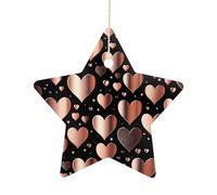 2.7 Inch Ceramic Christmas Star Ornament - Love Heart Double-Sided Printed Porcelain Tree Hanging Decor with Gold String, Vintage Holiday Decoration for Xmas Tree, Mantel, Gift