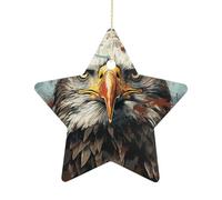 2.7 Inch Ceramic Christmas Star Ornament - National Flag with Bald Eagle Double-Sided Printed Porcelain Tree Hanging Decor with Gold String, Vintage Holiday Decoration for Xmas Tree, Mantel, Gift