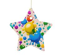 2.7 Inch Ceramic Christmas Star Ornament - Paint Splatter Pattern Double-Sided Printed Porcelain Tree Hanging Decor with Gold String, Vintage Holiday Decoration for Xmas Tree, Mantel, Gift