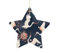 2.7 Inch Ceramic Christmas Star Ornament - Peach and White Double-Sided Printed Porcelain Tree Hanging Decor with Gold String, Vintage Holiday Decoration for Xmas Tree, Mantel, Gift