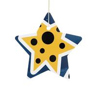 2.7 Inch Ceramic Christmas Star Ornament - Star Spirit Symbol Double-Sided Printed Porcelain Tree Hanging Decor with Gold String, Vintage Holiday Decoration for Xmas Tree, Mantel, Gift