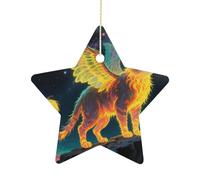 2.7 Inch Ceramic Christmas Star Ornament - Strange Creature Double-Sided Printed Porcelain Tree Hanging Decor with Gold String, Vintage Holiday Decoration for Xmas Tree, Mantel, Gift