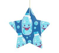 2.7 Inch Ceramic Christmas Star Ornament - Water Bottle Pattern Double-Sided Printed Porcelain Tree Hanging Decor with Gold String, Vintage Holiday Decoration for Xmas Tree, Mantel, Gift